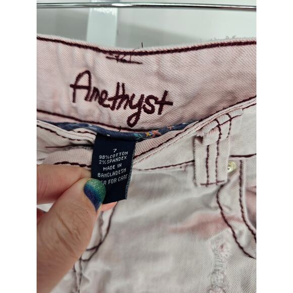 Vintage Y2K Amethyst Juniors Sz 7 Cutoff Denim Jean Shorts Light Pink Tie Dye - Picture 3 of 4